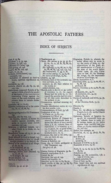 The Apostolic Fathers; Justin Martyr; Irenaeus (Against Heresies, Books I–II) — index page 2