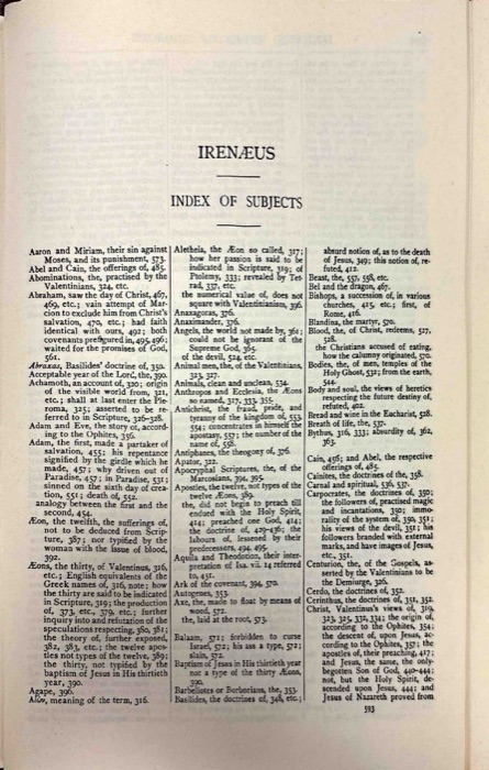 The Apostolic Fathers; Justin Martyr; Irenaeus (Against Heresies, Books I–II) — index page 13