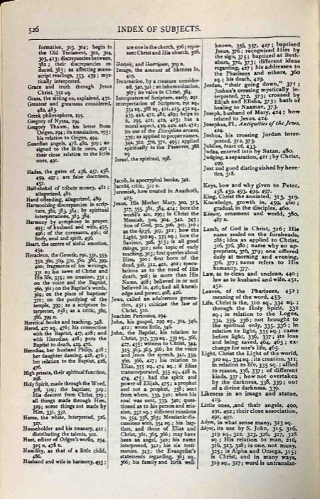 The Gospel of Peter; The Diatessaron of Tatian; The Apocalypse of Peter; The Vision of Paul; Apocryphal and Apocalyptic Writings; The Apology of Aristides; The Epistles of Clement; Origen's Commentaries on John and Matthew — index page 13