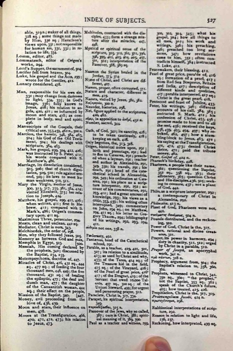 The Gospel of Peter; The Diatessaron of Tatian; The Apocalypse of Peter; The Vision of Paul; Apocryphal and Apocalyptic Writings; The Apology of Aristides; The Epistles of Clement; Origen's Commentaries on John and Matthew — index page 14