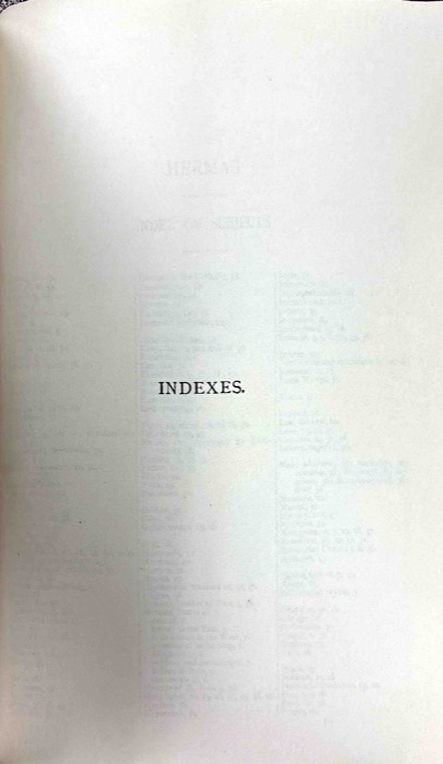 Fathers of the Second Century — Hermas; Tatian; Athenagoras; Theophilus; Clement of Alexandria, Vol. 1 — index page 1