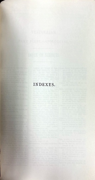 Latin Christianity: Its Founder, Tertullian — Apologetic and Disciplinary Writings — index page 1