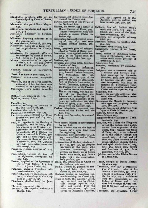 Latin Christianity: Its Founder, Tertullian — Apologetic and Disciplinary Writings — index page 10