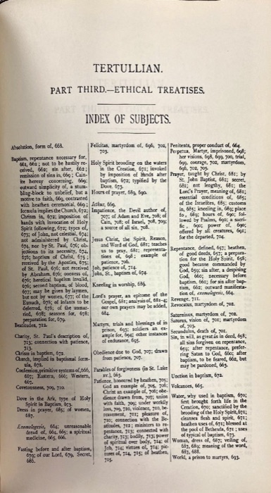 Latin Christianity: Its Founder, Tertullian — Apologetic and Disciplinary Writings — index page 17
