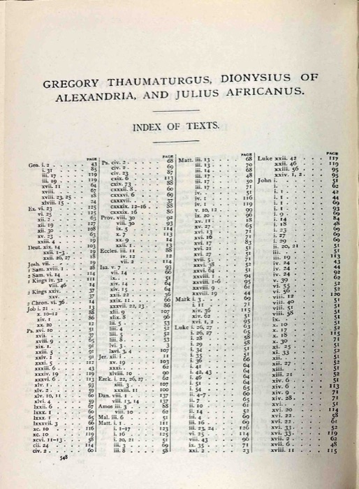 Gregory Thaumaturgus; Dionysius the Great; Julius Africanus; Anatolius and Minor Writers; Methodius; Arnobius — index page 3