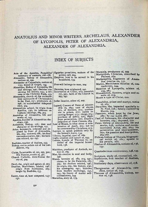 Gregory Thaumaturgus; Dionysius the Great; Julius Africanus; Anatolius and Minor Writers; Methodius; Arnobius — index page 5