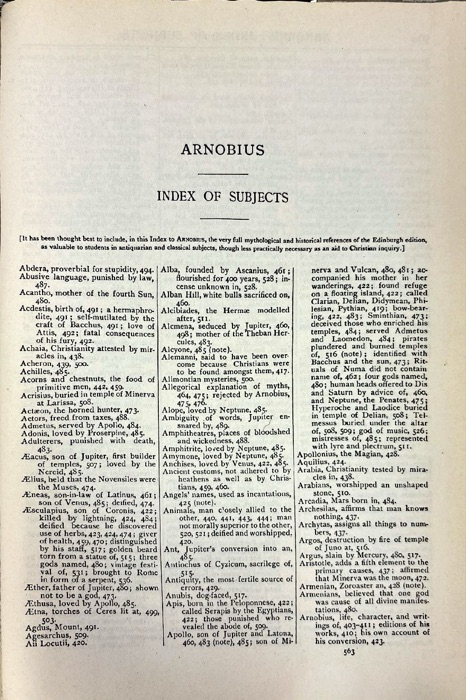Gregory Thaumaturgus; Dionysius the Great; Julius Africanus; Anatolius and Minor Writers; Methodius; Arnobius — index page 11