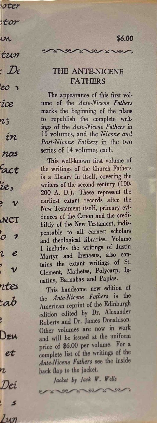 Tertullian, Part Fourth; Minucius Felix; Commodian; Origen, Parts First and Second — Jacket (back)