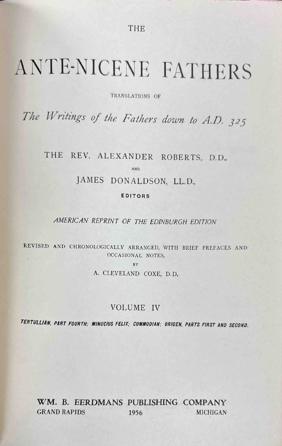 Tertullian, Part Fourth; Minucius Felix; Commodian; Origen, Parts First and Second — Title page
