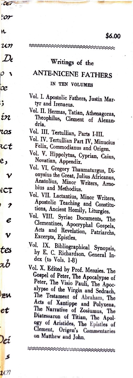 Gregory Thaumaturgus; Dionysius the Great; Julius Africanus; Anatolius and Minor Writers; Methodius; Arnobius — Jacket (back)