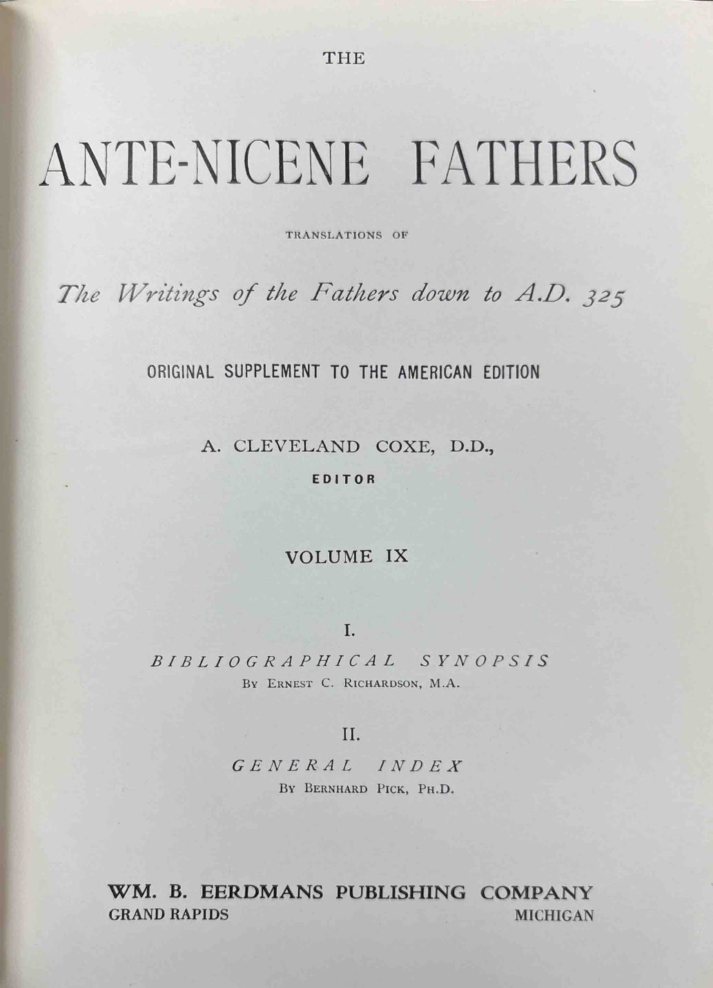 Bibliographical Synopsis; General Index — Title page