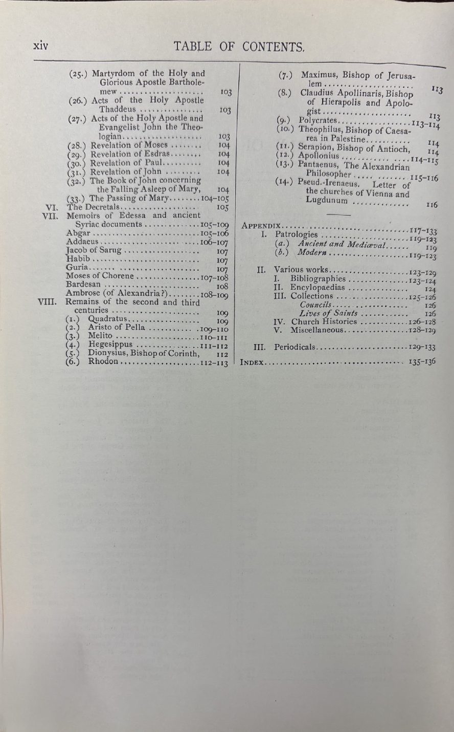 Bibliographical Synopsis; General Index — Table of contents (cont.)