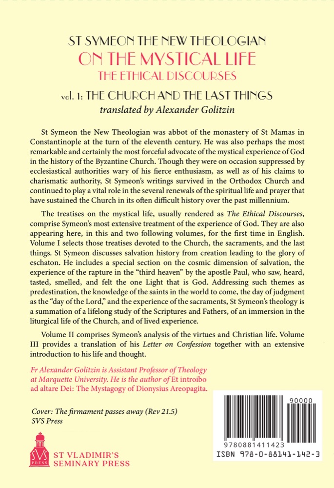 On the Mystical Life: The Ethical Discourses, Volume 1 — Back cover