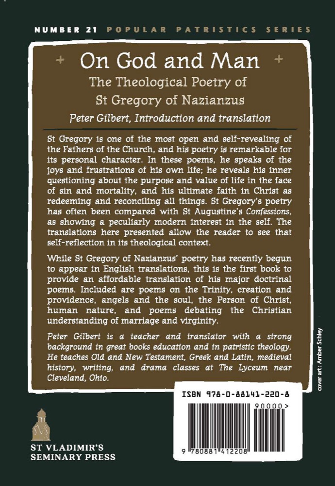 On God and Man: The Theological Poetry of St Gregory of Nazianzus — Back cover