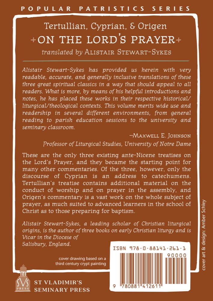 On the Lord's Prayer — Back cover