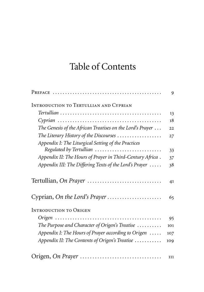 On the Lord's Prayer — Table of contents