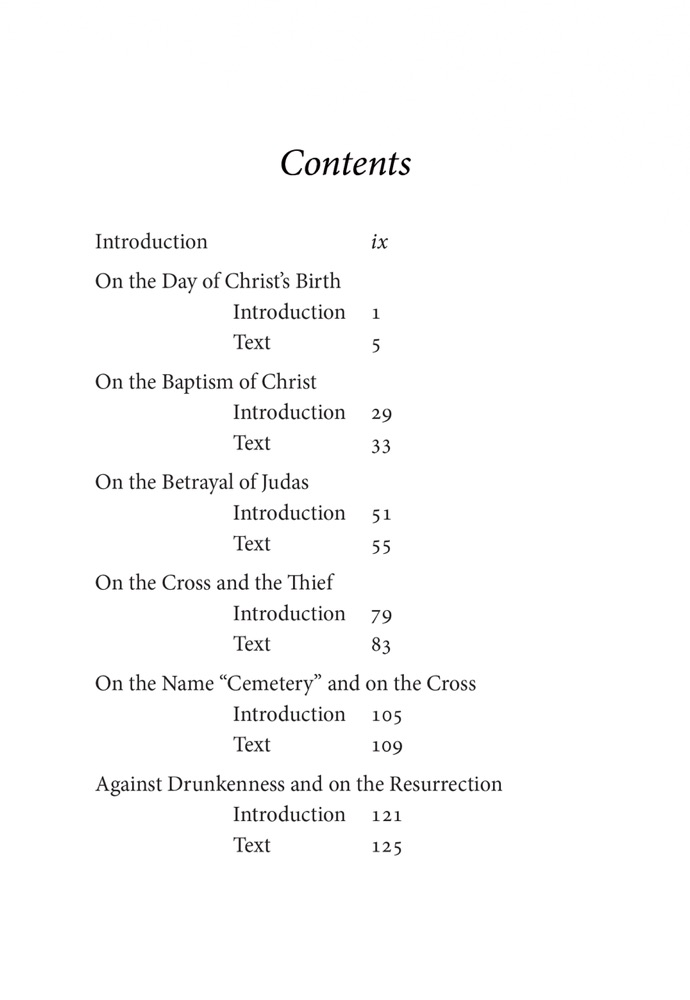 Sermons on the Life of Christ — Table of contents