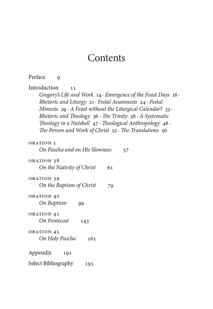 Festal Orations — Table of contents
