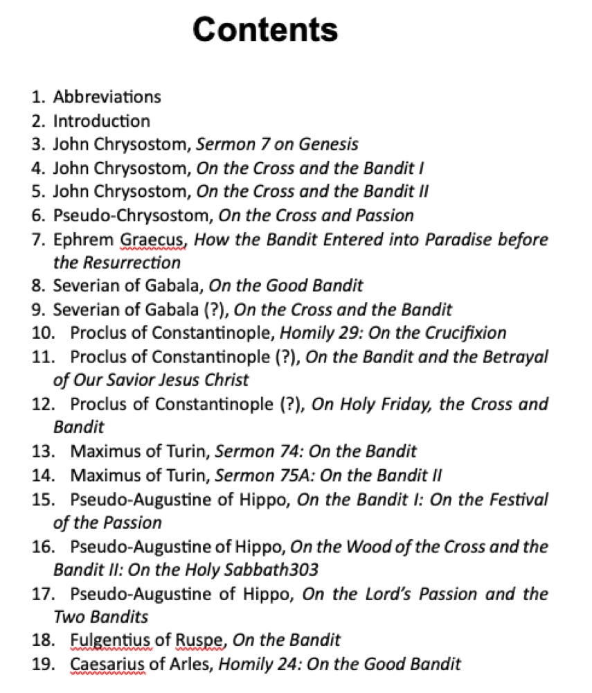 Behold the Thief with the Eyes of Faith — Table of contents