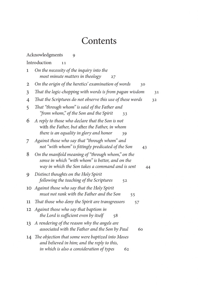 On the Holy Spirit — Table of contents