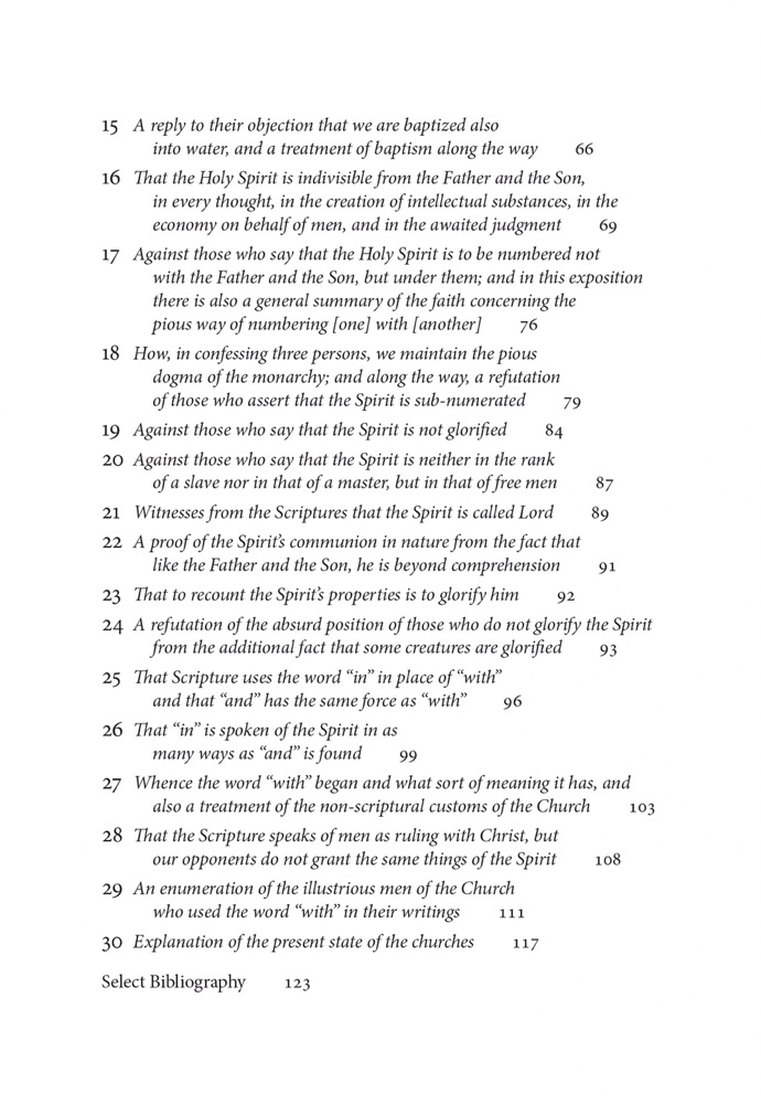 On the Holy Spirit — Table of contents (cont.)