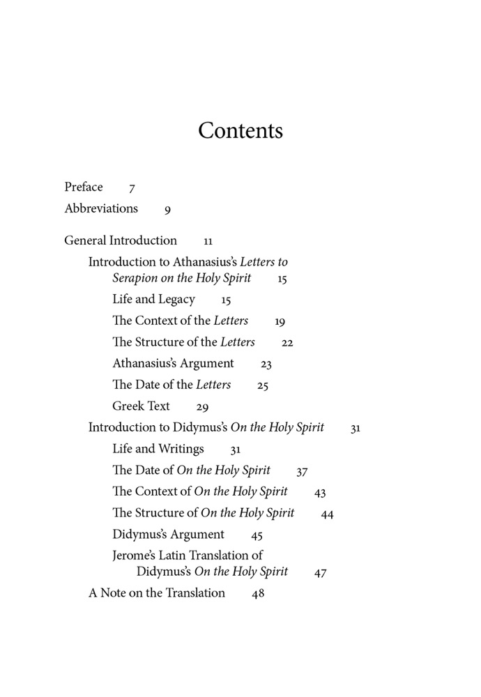 Works on the Spirit — Table of contents