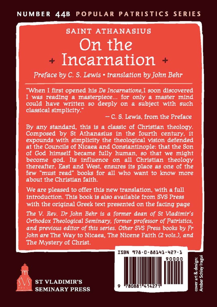 On the Incarnation — Back cover