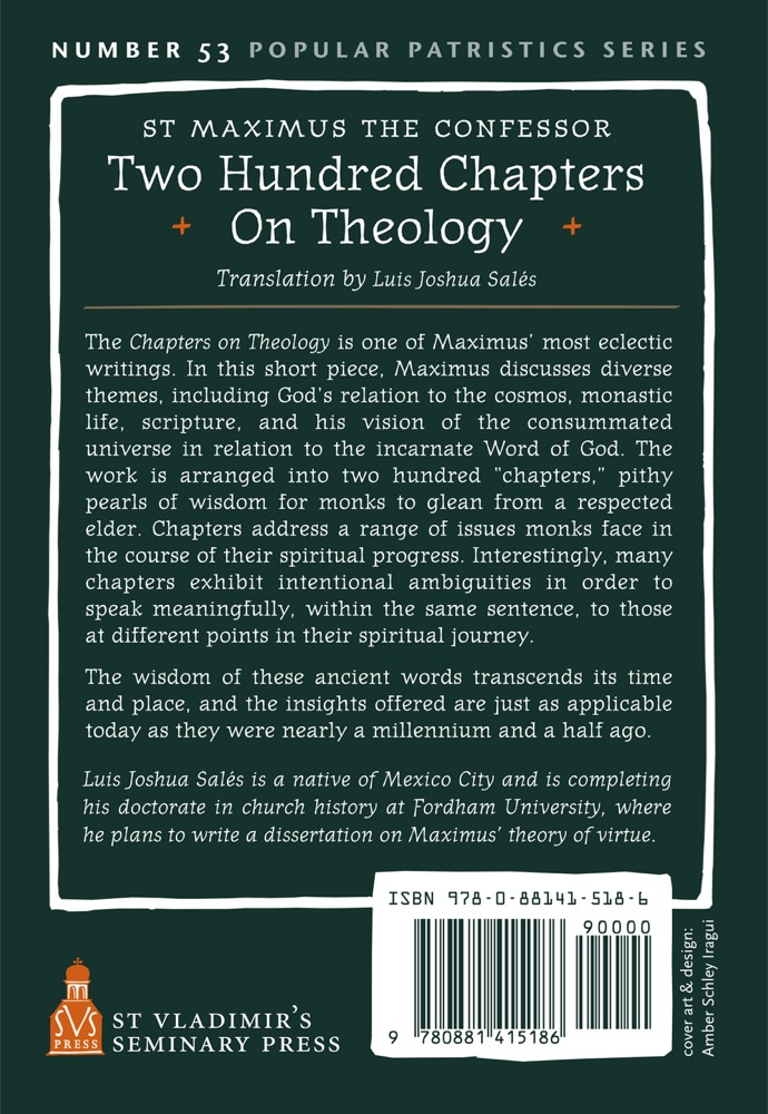 Two Hundred Chapters on Theology — Back cover