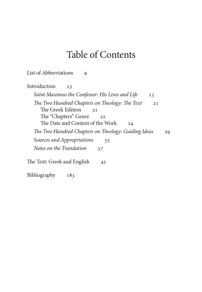 Two Hundred Chapters on Theology — Table of contents
