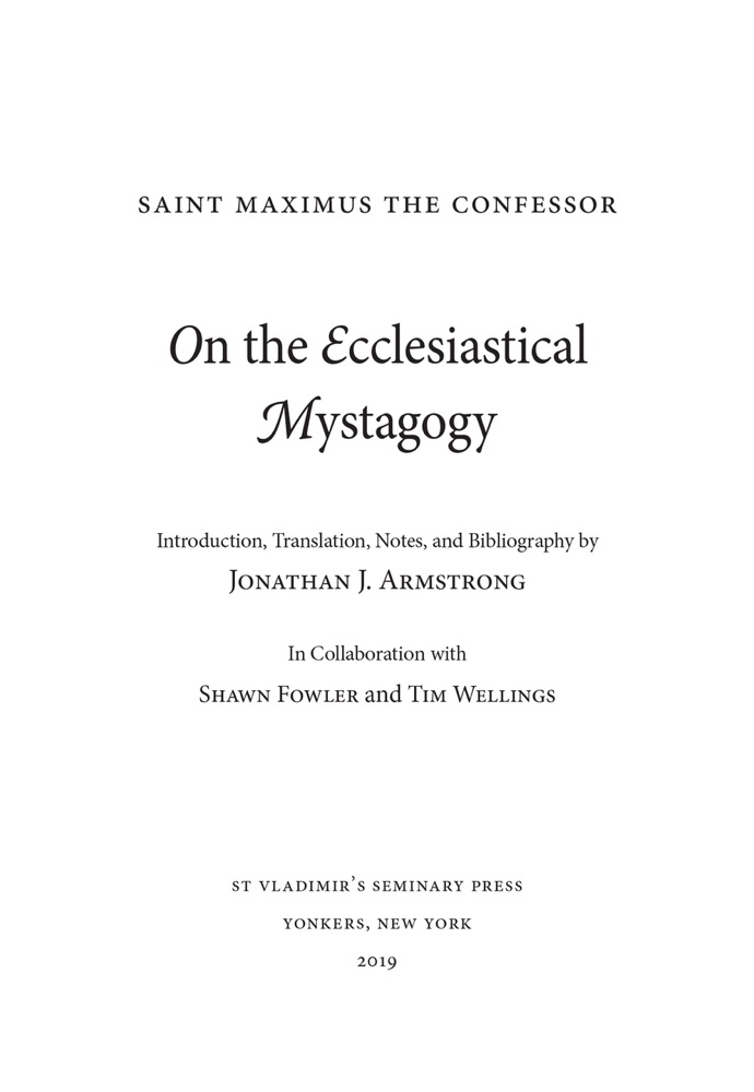 On the Ecclesiastical Mystagogy — Title page