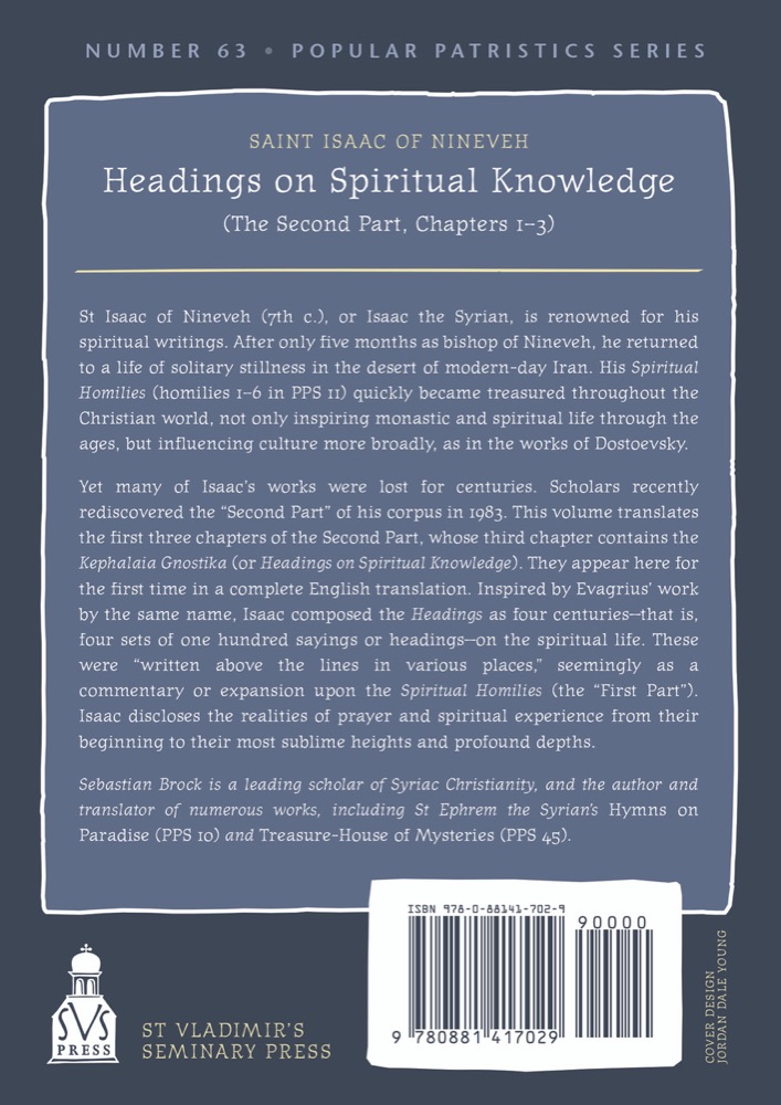 Headings on Spiritual Knowledge: The Second Part, Chapters 1-3 — Back cover