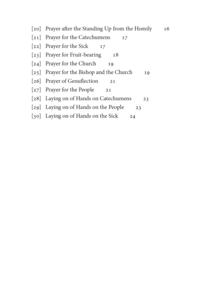 The Prayers of Saint Sarapion — Table of contents (cont.)