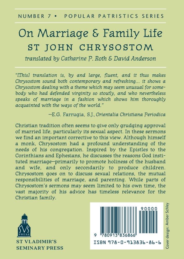 On Marriage and Family Life — Back cover