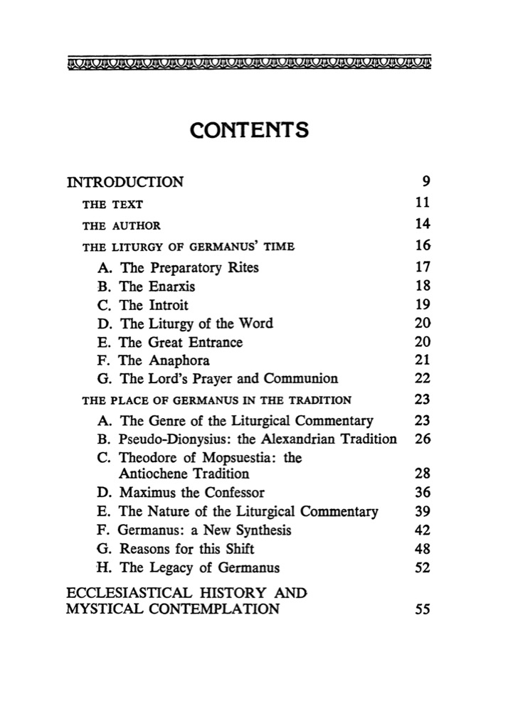 On the Divine Liturgy — Table of contents