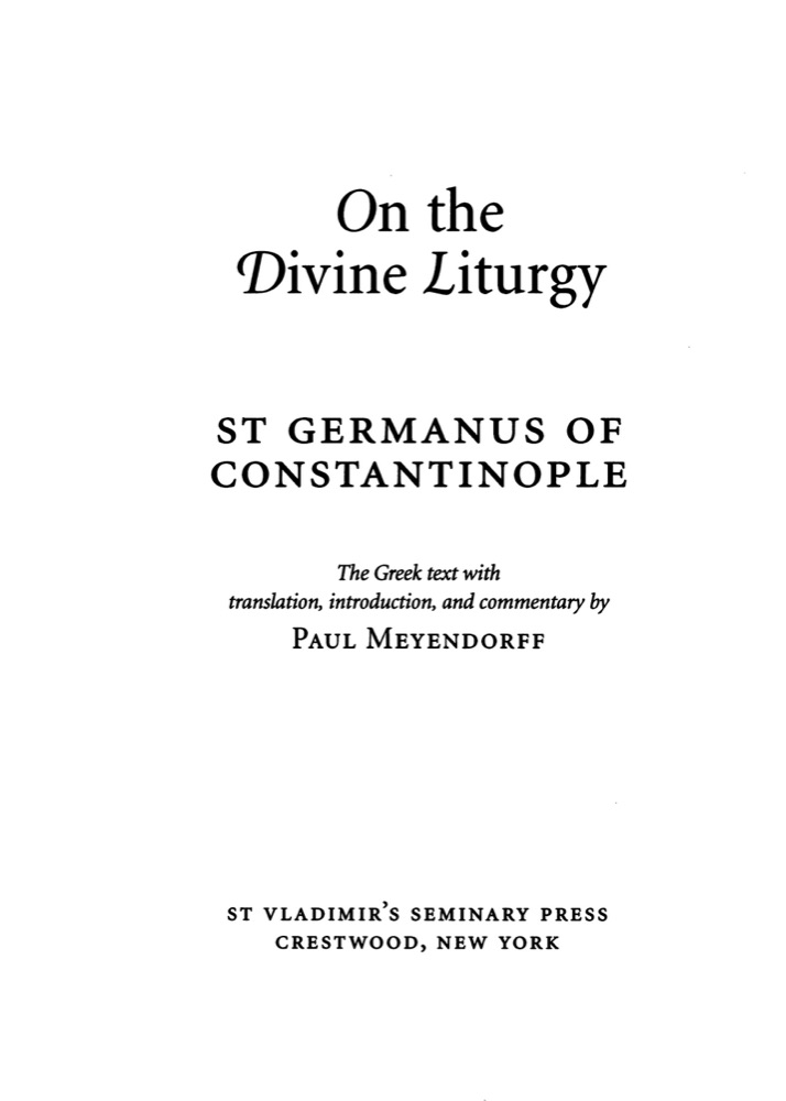 On the Divine Liturgy — Title page